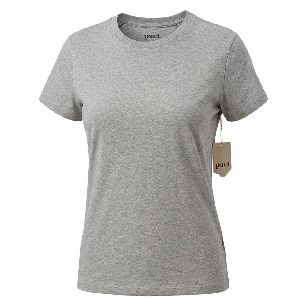Pact Women's Organic Cotton Essential Crewneck Tee Large Heather Grey NWT L